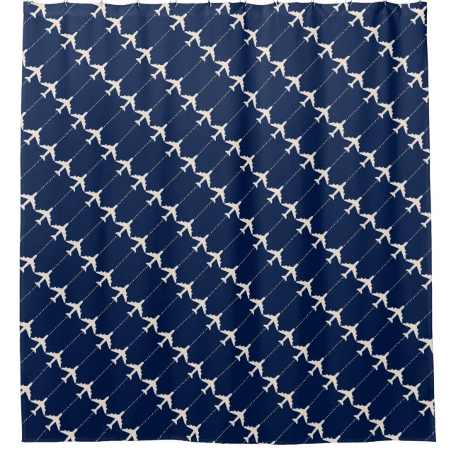 Weißflugzeuge mit blauem Muster für Piloten - Flug Duschvorhang (Vorderseite)
