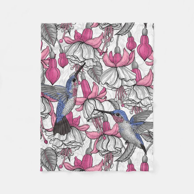 Weißfuchsien und Kolibris Fleecedecke (Vorderseite)