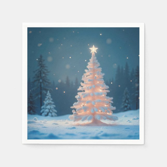 Weißglühender Weihnachtsbaum im Schnee Serviette (Vorderseite)