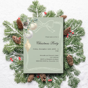 Weißgold grüne Girlanden Schleife Weihnachtsfeier Einladung