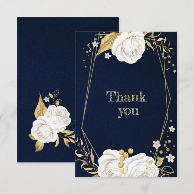 Weißgoldblütenblau Dankeskarte (Vorne/Hinten)