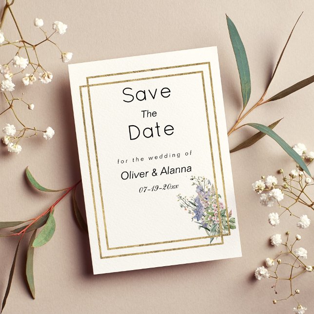 Weißgoldpink-Blütenbraun Save the Date Einladung (Geometric white gold pink floral Save The Date)