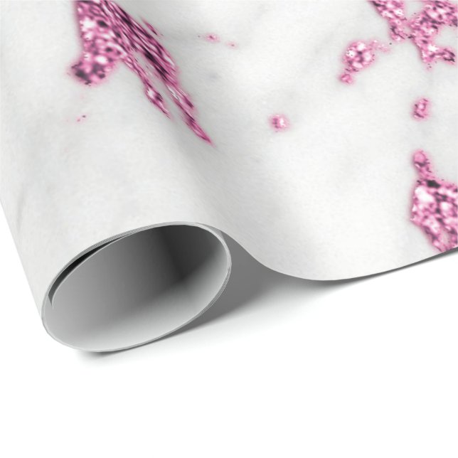 Weißgraue Rose Rosa Glitzer Carrara Marmorstein Geschenkpapier (Rolleneckpunkt)