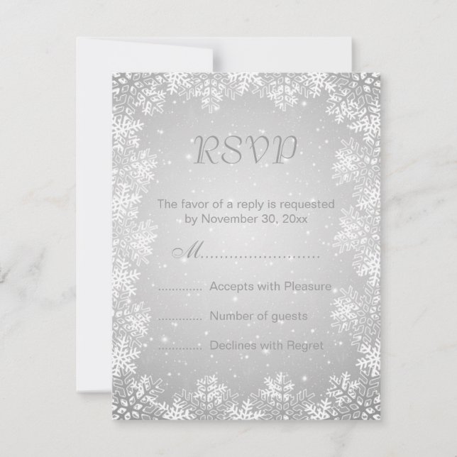 Weißgraue Schneeflocken Winterhochzeit UAWG RSVP Karte (Vorderseite)