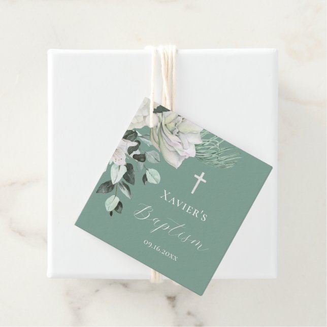 Weißgrüner Bouquet Taufe Geschenkanhänger (Beispiel)