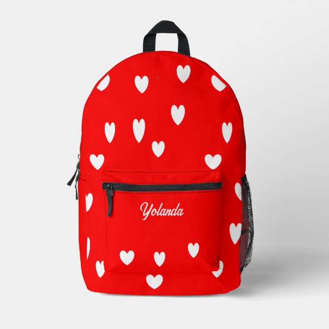 Weißherzen personalisiert rot bedruckter rucksack (Vorderseite)
