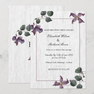 Weißholz-Purple-Blumen Hochzeitsempfang Einladung