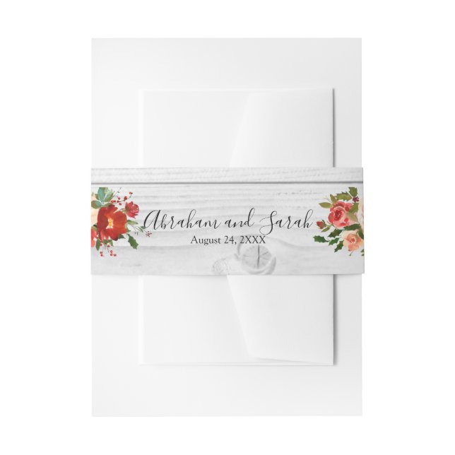 Weißholzchic Custom Rustic Red Floral Rose Einladungsbanderole (Vorderseite Beispiel)