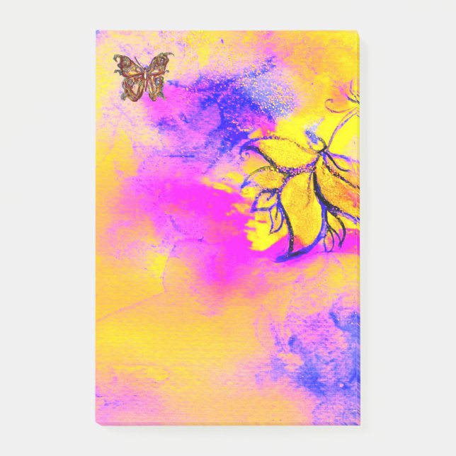 WEISSISCHE BLUME UND SCHALTFLÄCHE Rosa Gelb Post-it Klebezettel (Vorderseite)
