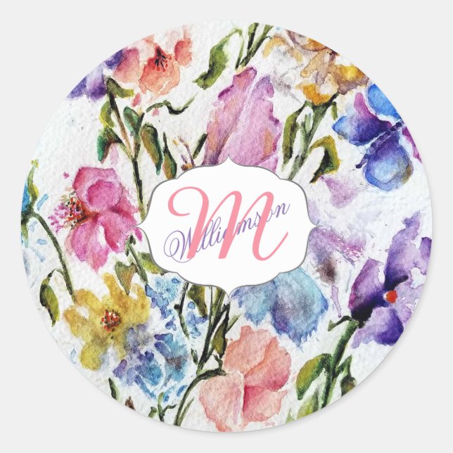 WEISSISCHE SCHALTFLÄCHEN UND BLUME RUNDER AUFKLEBER (Vorderseite)