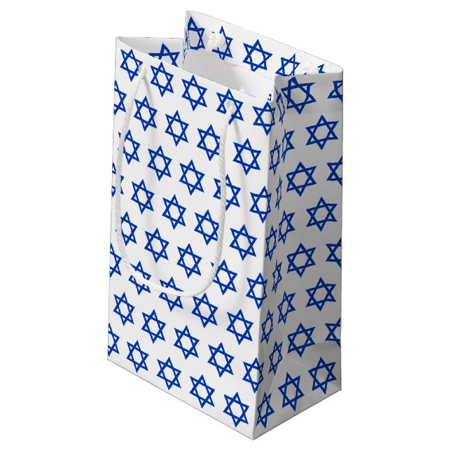 Weißisraelische Flagge Geschenktasche, Patriotik I Kleine Geschenktüte (Rückseite Schrägansicht)