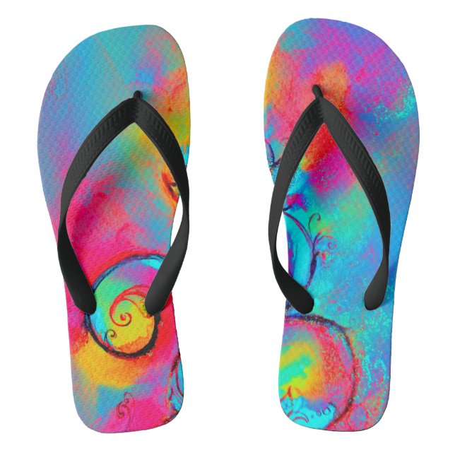 WEISSKALISCHE BLUME aquamarin-blau-rosa-gelb Flip Flops (Fußbett)