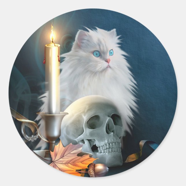 Weißkatzenkatze Runder Aufkleber (Vorderseite)