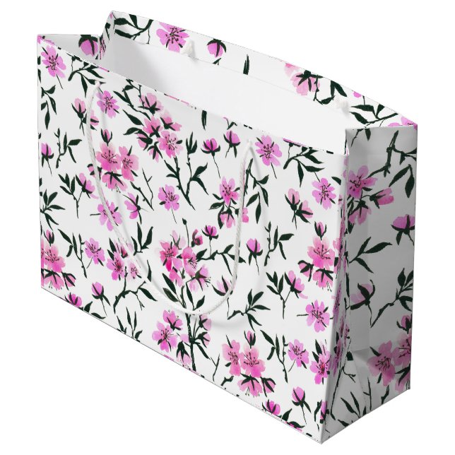 Weißkirschblüte Große Geschenktüte (Rückseite Schrägansicht)