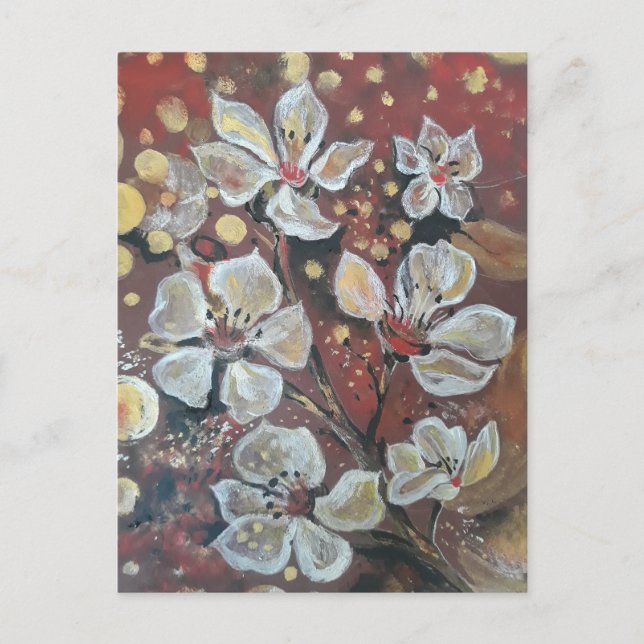 Weißkirsche blüht im Hintergrund Postkarte (Vorderseite)