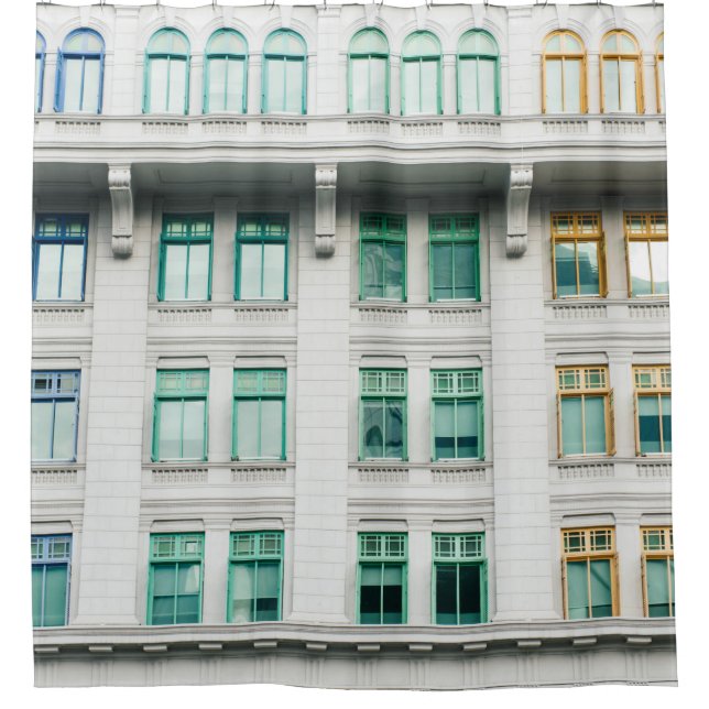 WEISSKONKRETES GEBÄUDE-3 DUSCHVORHANG (Vorderseite)