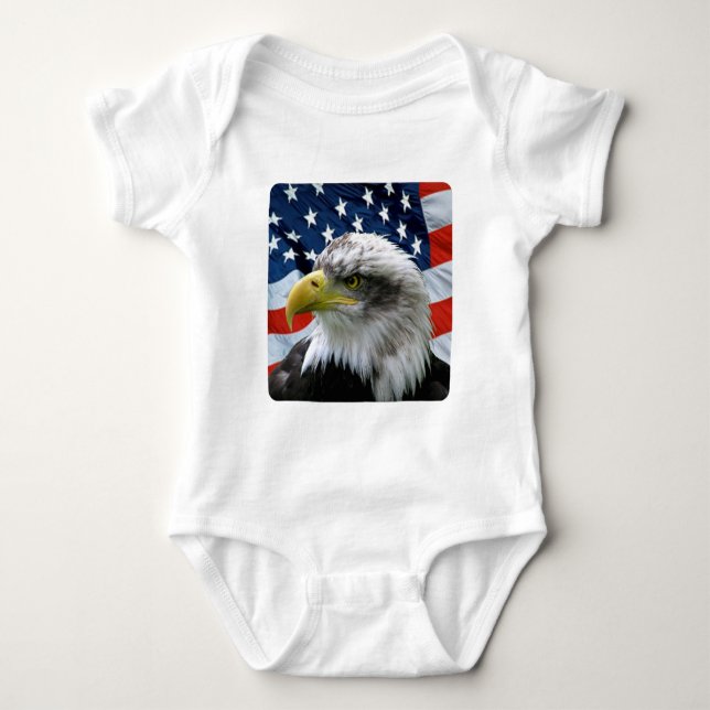 Weißkopfseeadler-amerikanische Flagge Baby Strampler (Vorderseite)