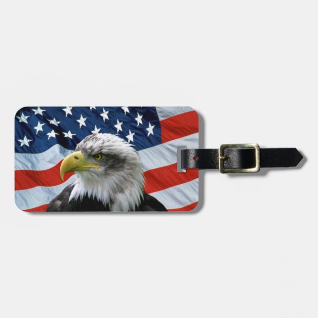 Weißkopfseeadler-amerikanische Flagge Gepäckanhänger (Vorderseite horizontal)