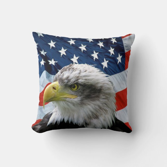 Weißkopfseeadler-amerikanische Flagge Kissen (Vorderseite)