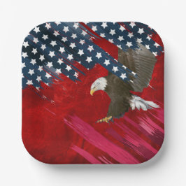 Weißkopfseeadler auf amerikanischer Flagge Abstrac Pappteller