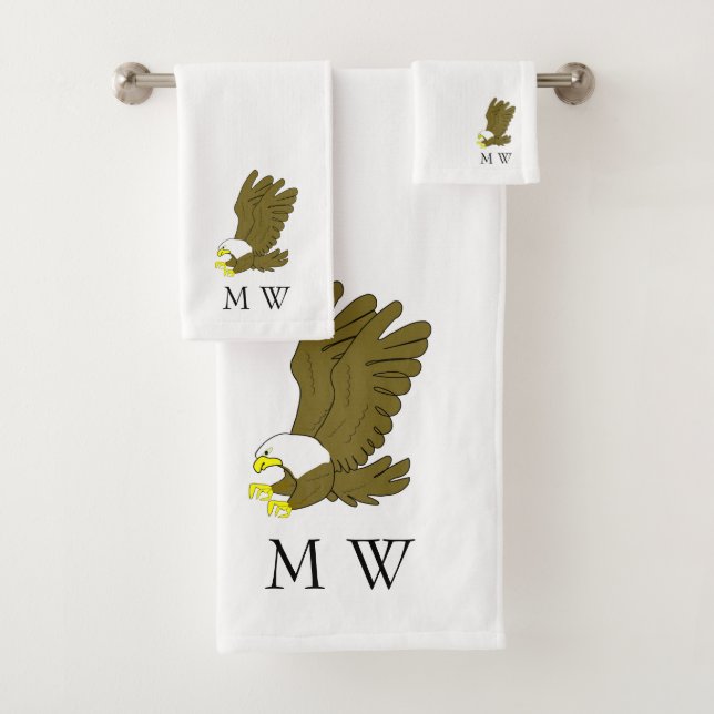 Weißkopfseeadler-Design Monogramm Badhandtuch Set (Insitu)