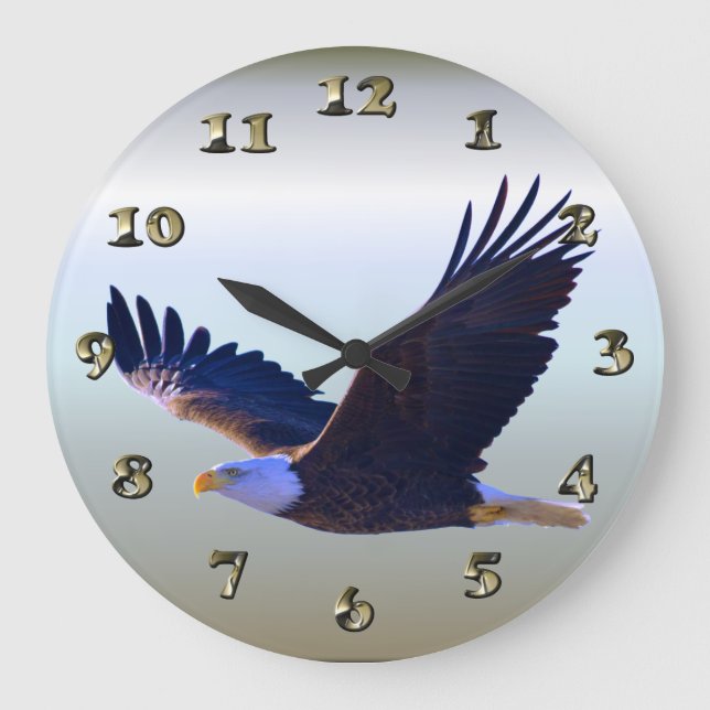 Weißkopfseeadler-Fliegen Große Wanduhr (Vorderseite)