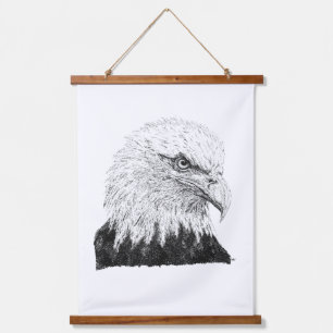 Weißkopfseeadler Kopf Schwarz Weiß Pointillismus H Wandteppich Mit Holzrahmen