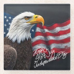 Weißkopfseeadler mit amerikanischer Flagge 4. Juli Glasuntersetzer