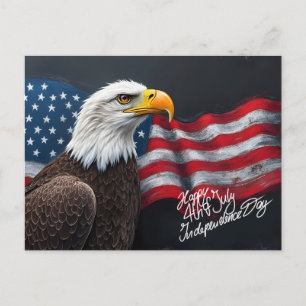 Weißkopfseeadler mit amerikanischer Flagge 4. Juli Postkarte