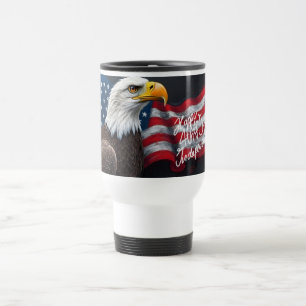 Weißkopfseeadler mit amerikanischer Flagge 4. Juli Reisebecher
