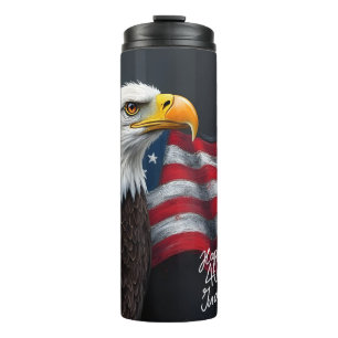 Weißkopfseeadler mit amerikanischer Flagge 4. Juli Thermosbecher