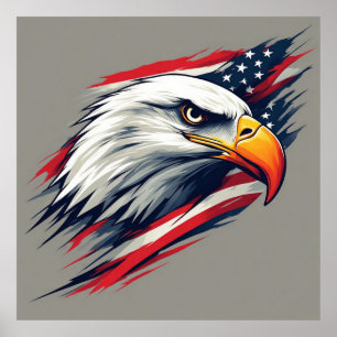 Weißkopfseeadler mit amerikanischer Flagge Patriot Poster