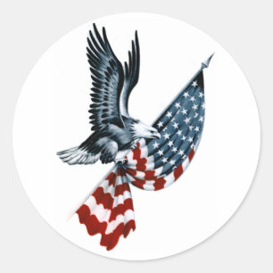 Weißkopfseeadler mit amerikanischer Flagge Runder Aufkleber