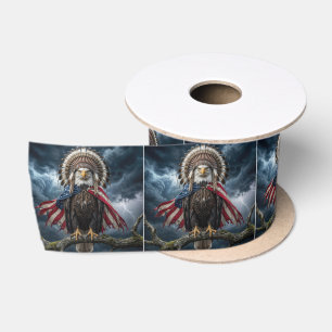 Weißkopfseeadler mit amerikanischer Flagge und Kop Satinband