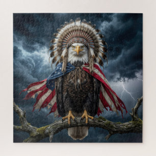 Weißkopfseeadler mit amerikanischer Flaggenumhang 
