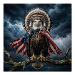 Weißkopfseeadler mit amerikanischer Flaggenumhang Poster