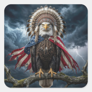 Weißkopfseeadler mit amerikanischer Flaggenumhang  Quadratischer Aufkleber
