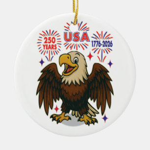 Weißkopfseeadler mit Feuerwerk – USA 250 Jahre 177 Keramik Ornament