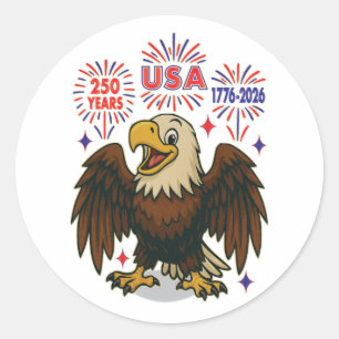 Weißkopfseeadler mit Feuerwerk – USA 250 Jahre 177 Runder Aufkleber