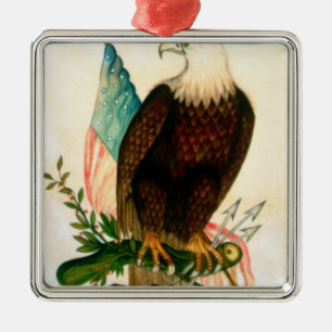 Weißkopfseeadler mit Flagge Silbernes Ornament