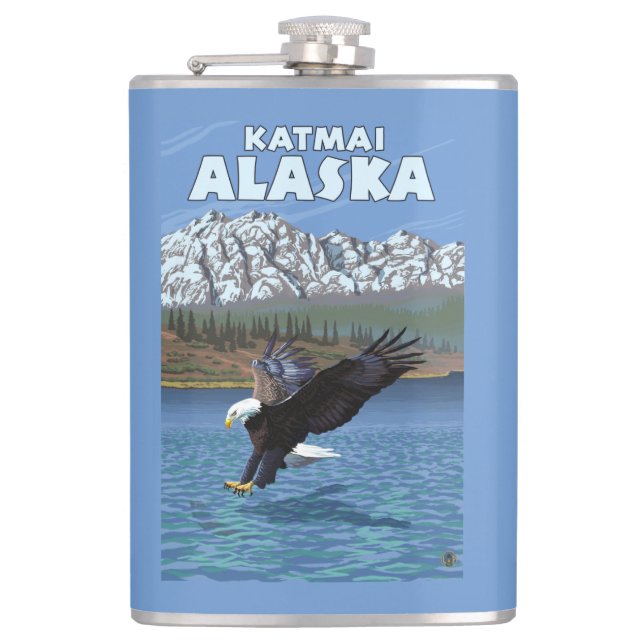 Weißkopfseeadler-Tauchen - Katmai, Alaska Flachmann (Vorderseite)