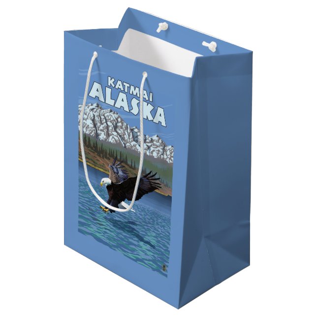 Weißkopfseeadler-Tauchen - Katmai, Alaska Mittlere Geschenktüte (Vorderseite Schrägansicht)