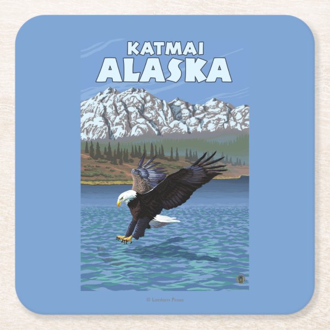 Weißkopfseeadler-Tauchen - Katmai, Alaska Rechteckiger Pappuntersetzer (Vorderseite)