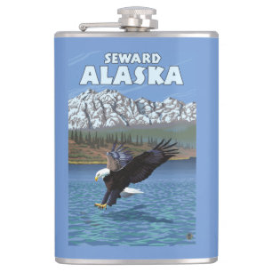 Weißkopfseeadler-Tauchen - Seward, Alaska Flachmann