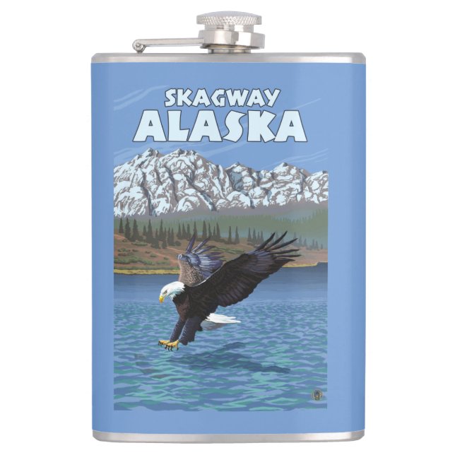 Weißkopfseeadler-Tauchen - Skagway, Alaska Flachmann (Vorderseite)