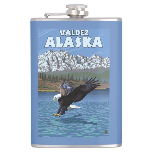 Weißkopfseeadler-Tauchen - Valdez, Alaska Flachmann (Vorderseite)