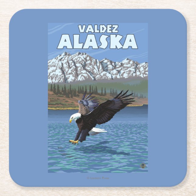 Weißkopfseeadler-Tauchen - Valdez, Alaska Rechteckiger Pappuntersetzer (Vorderseite)