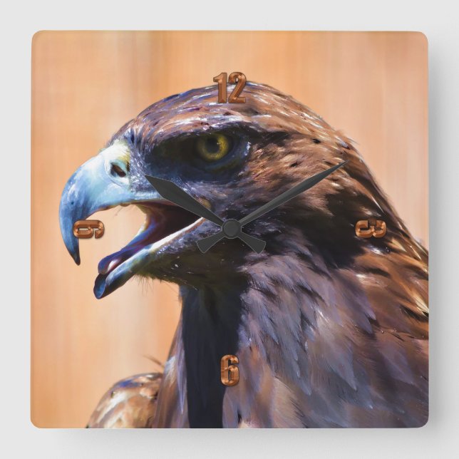 Weißkopfseeadler-Tier-Kunst-Porträt II Quadratische Wanduhr (Vorderseite)