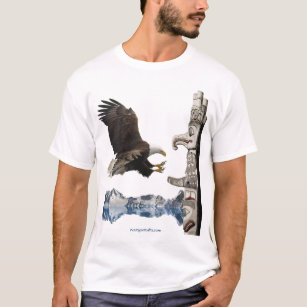 Weißkopfseeadler-, Totempfahl- u. Gebirgsszene T-Shirt