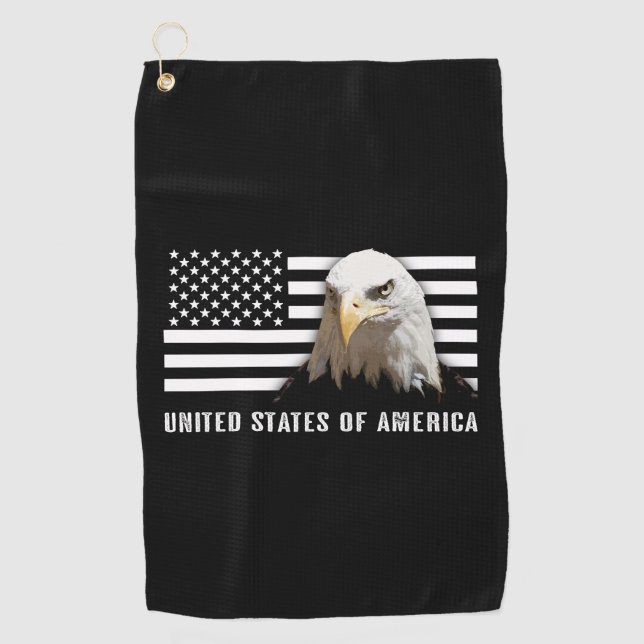Weißkopfseeadler u. US-Flagge Golfhandtuch (Vorderseite)